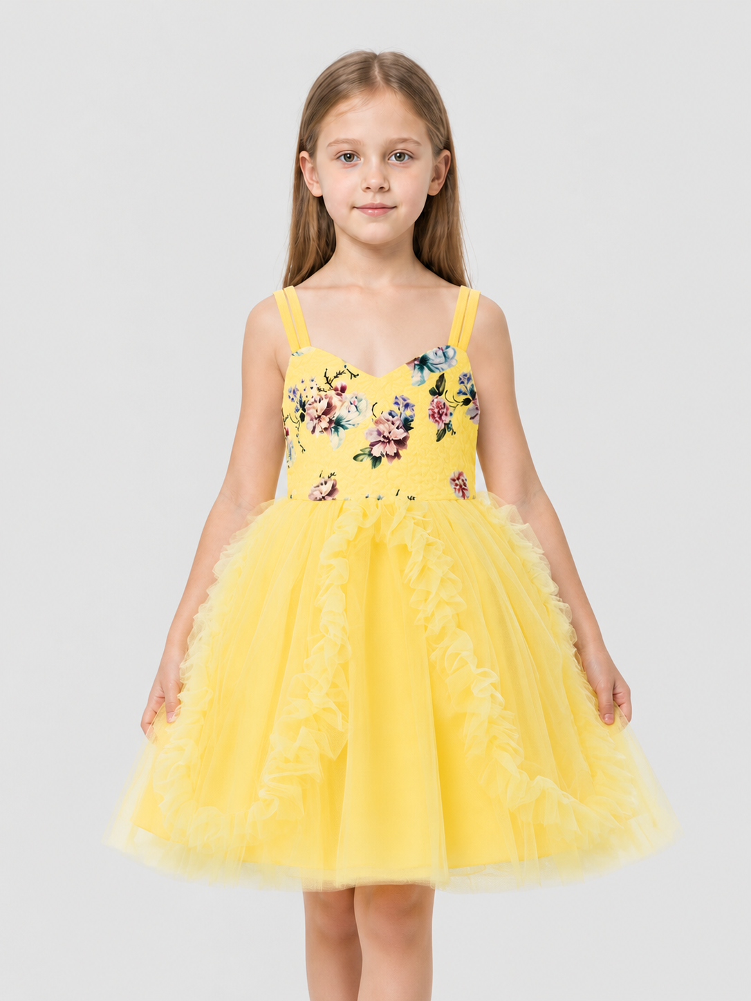 Yellow Princess Dress with a Full Skirt and Ruffles Costume Dresses detail 3