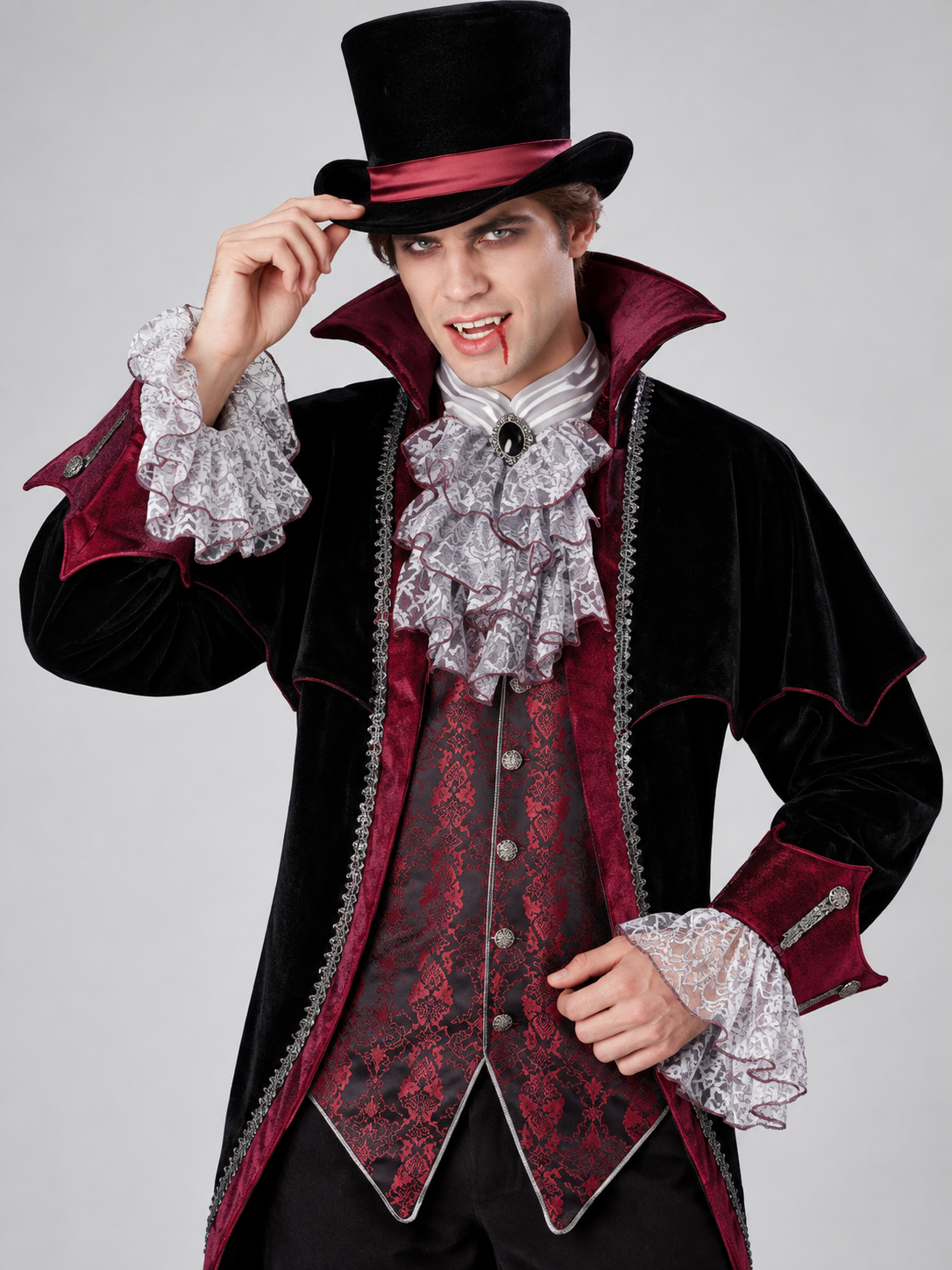 Adult Vampire Costume with Jabot and Top Hat