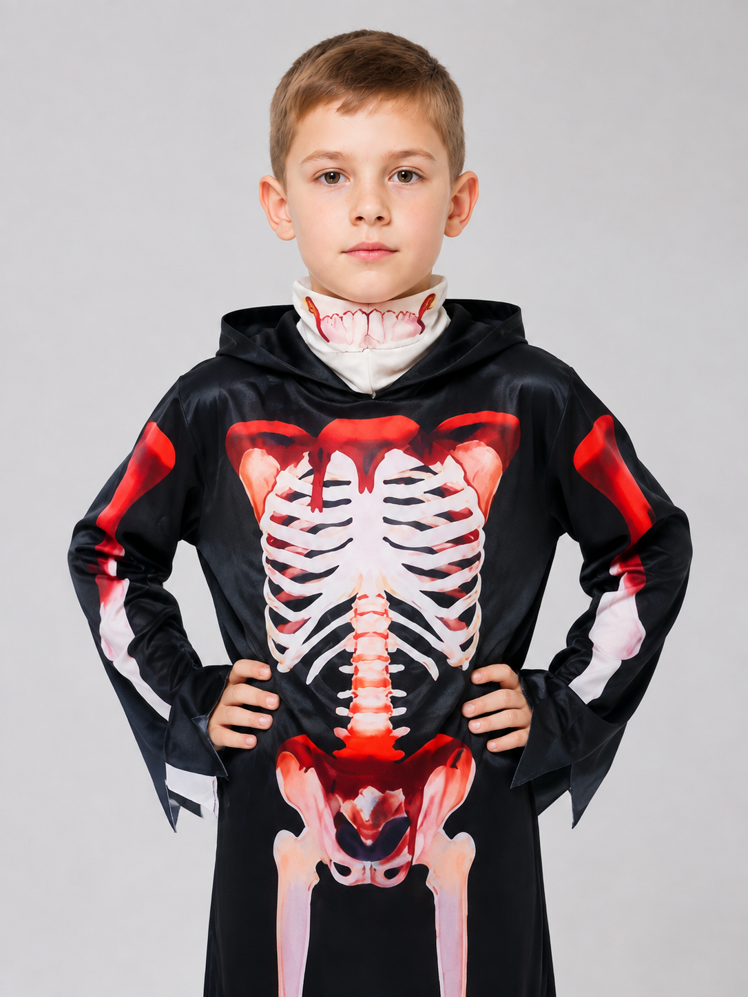 Children’s Grim Reaper Costume with Hood and Skeleton Print product detail 2