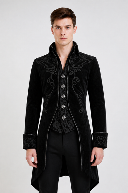 Black Tailcoat with Embroidery and Stand Collar product detail 3