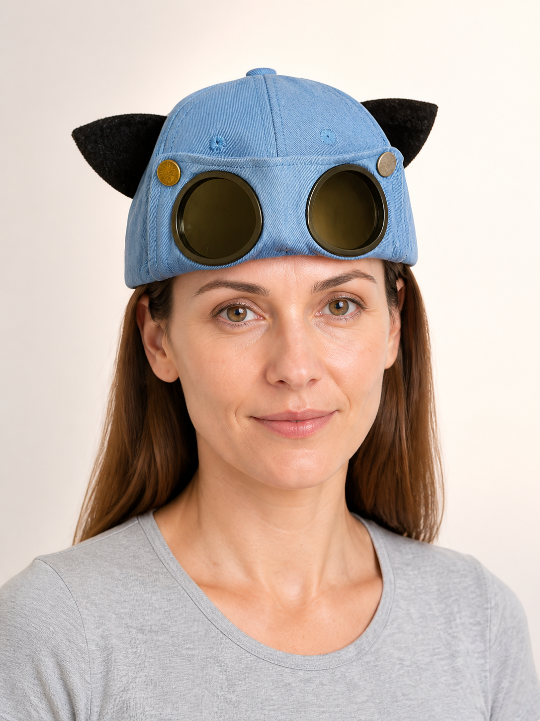 Carnival Cap with Ears and Round Lenses Costume Headwear detail 2