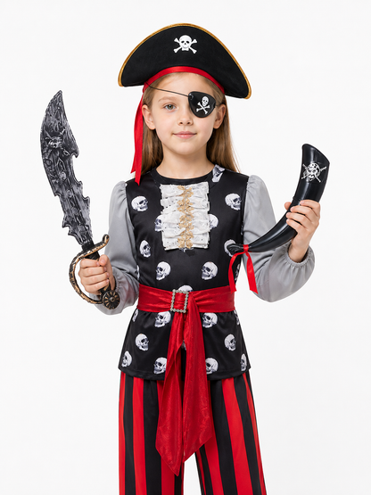 Pirate Costume with Skull, Hat, and Stripes Costume Headwear detail 3