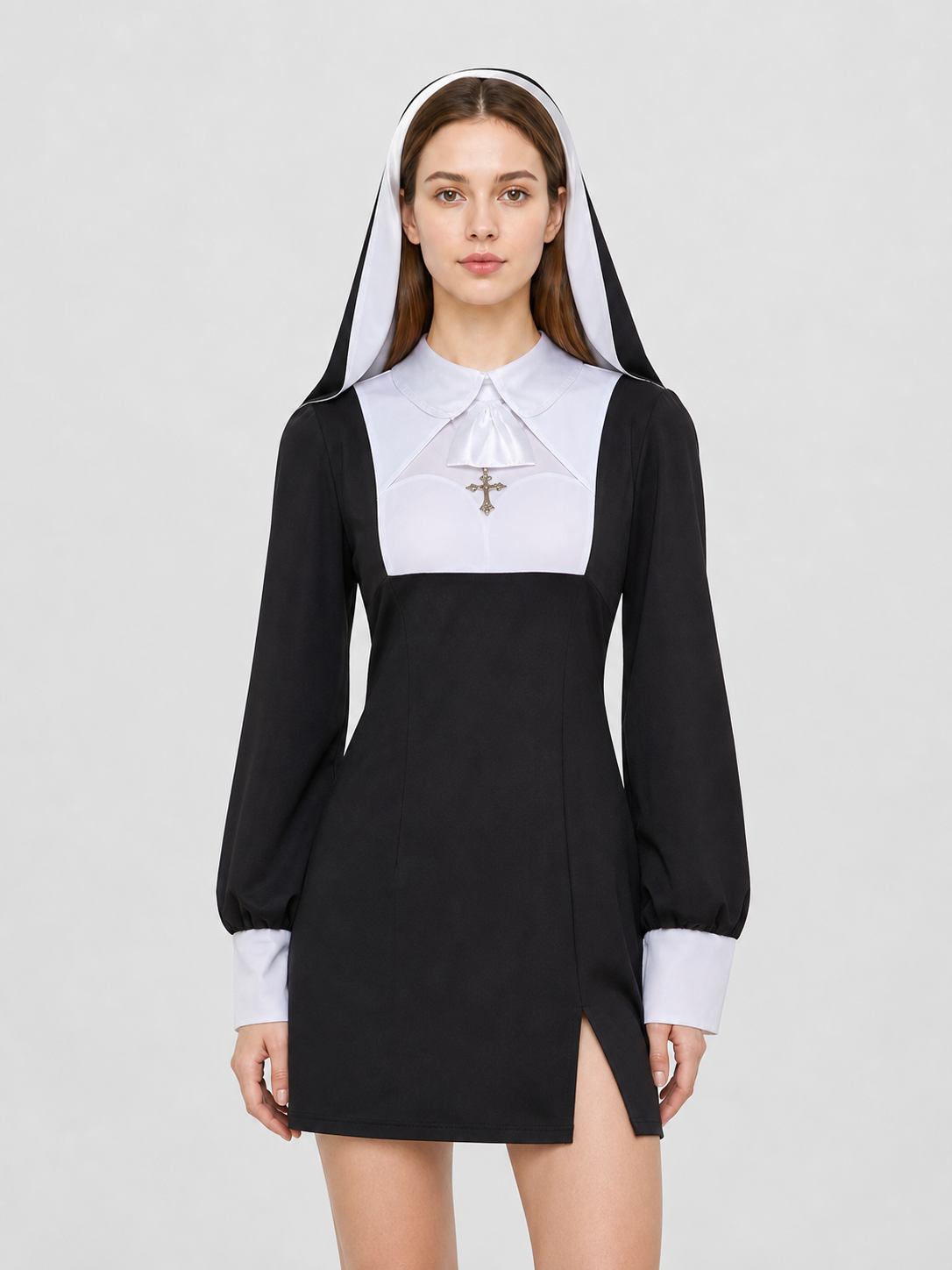 Long Black-and-White Cassock with a High Collar