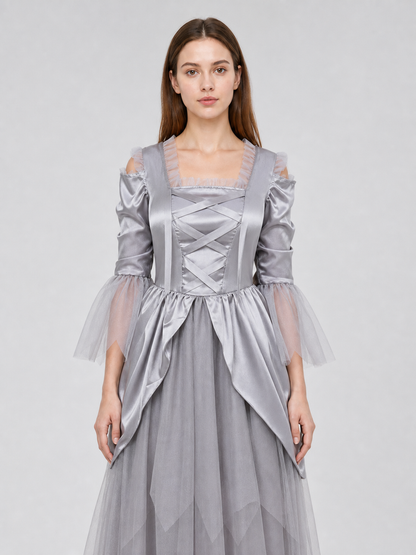 Gray Cloak Dress with Sleeves and Crisscross Lacing