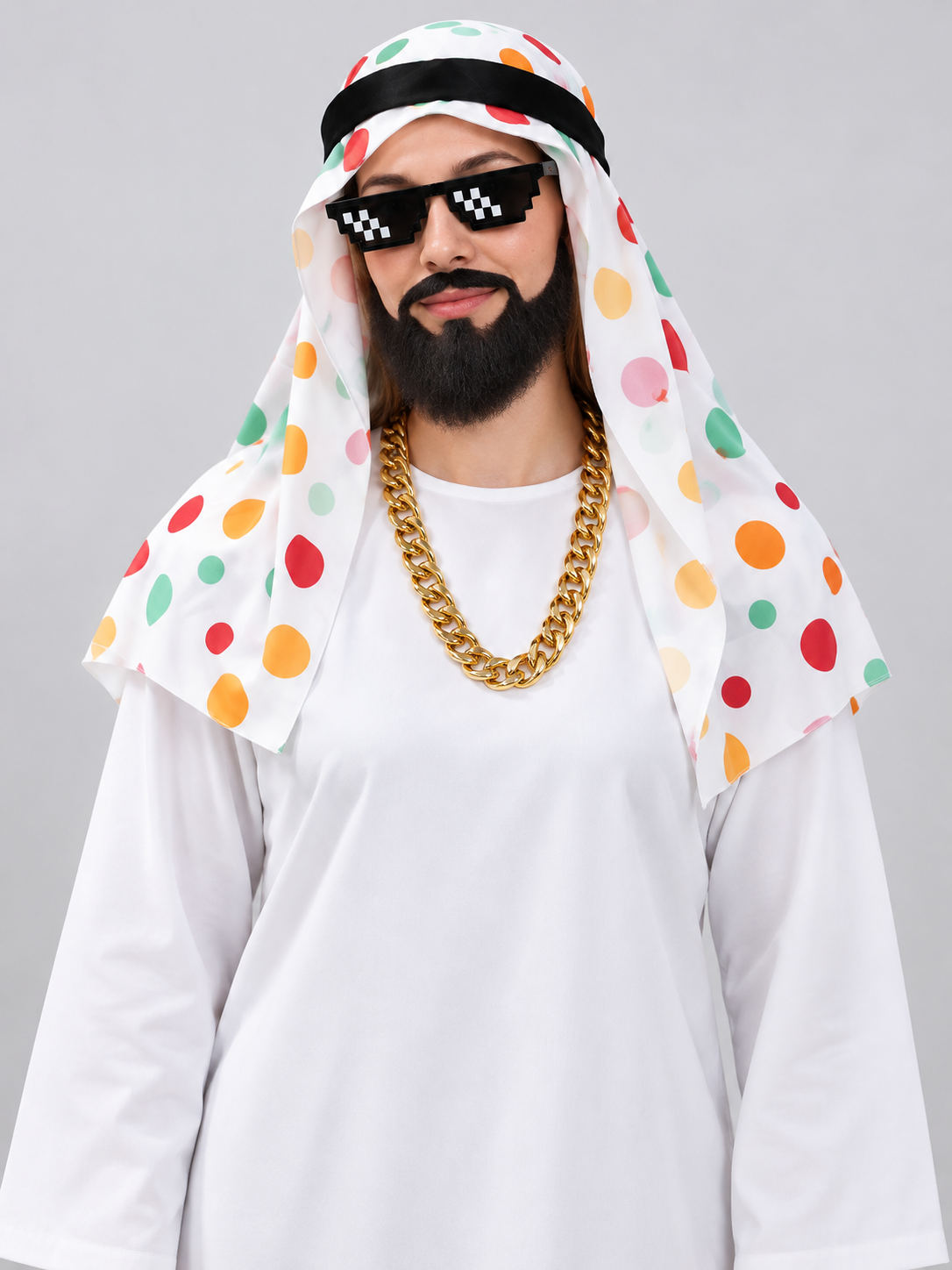 Arab Sheikh Carnival Costume: Robe, Headscarf, Beard