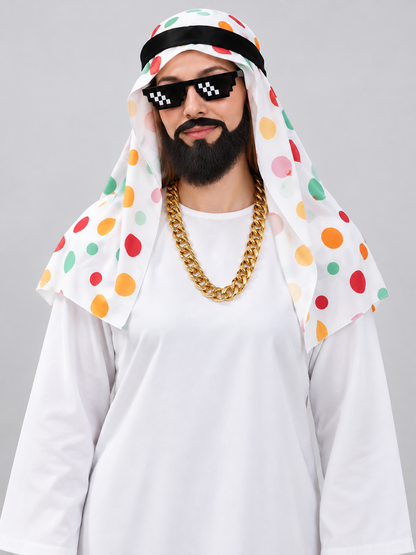 Arab Sheikh Carnival Costume: Robe, Headscarf, Beard