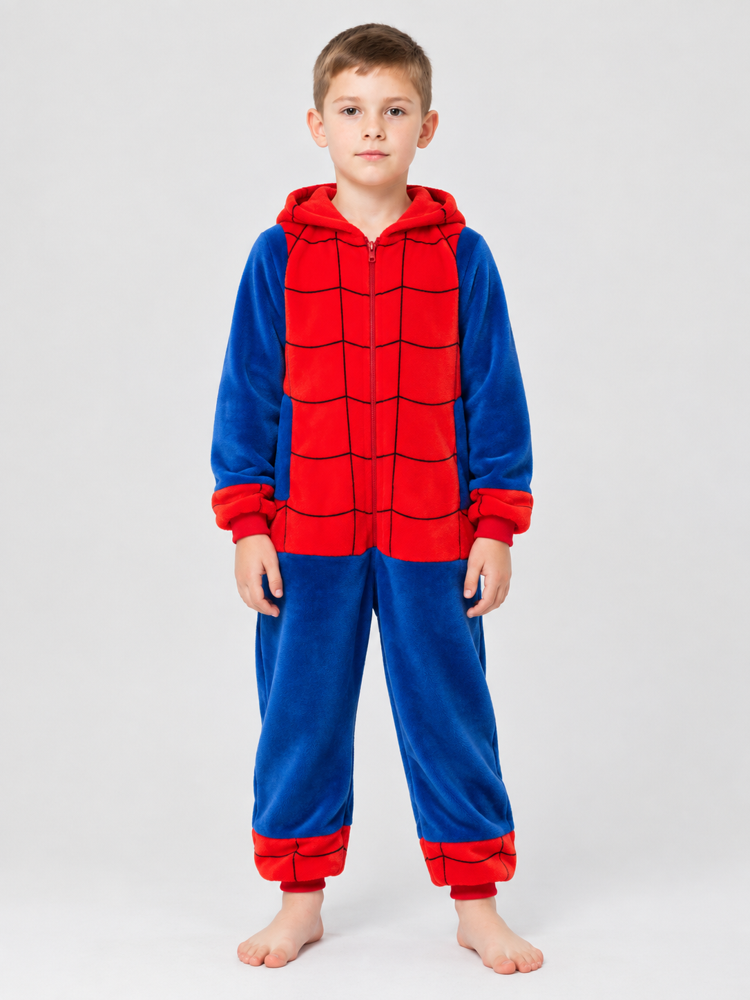 Kids' Hooded One-Piece Pajama, Red and Blue