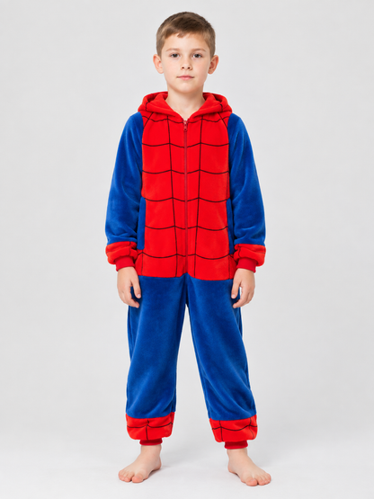 Kids' Hooded One-Piece Pajama, Red and Blue