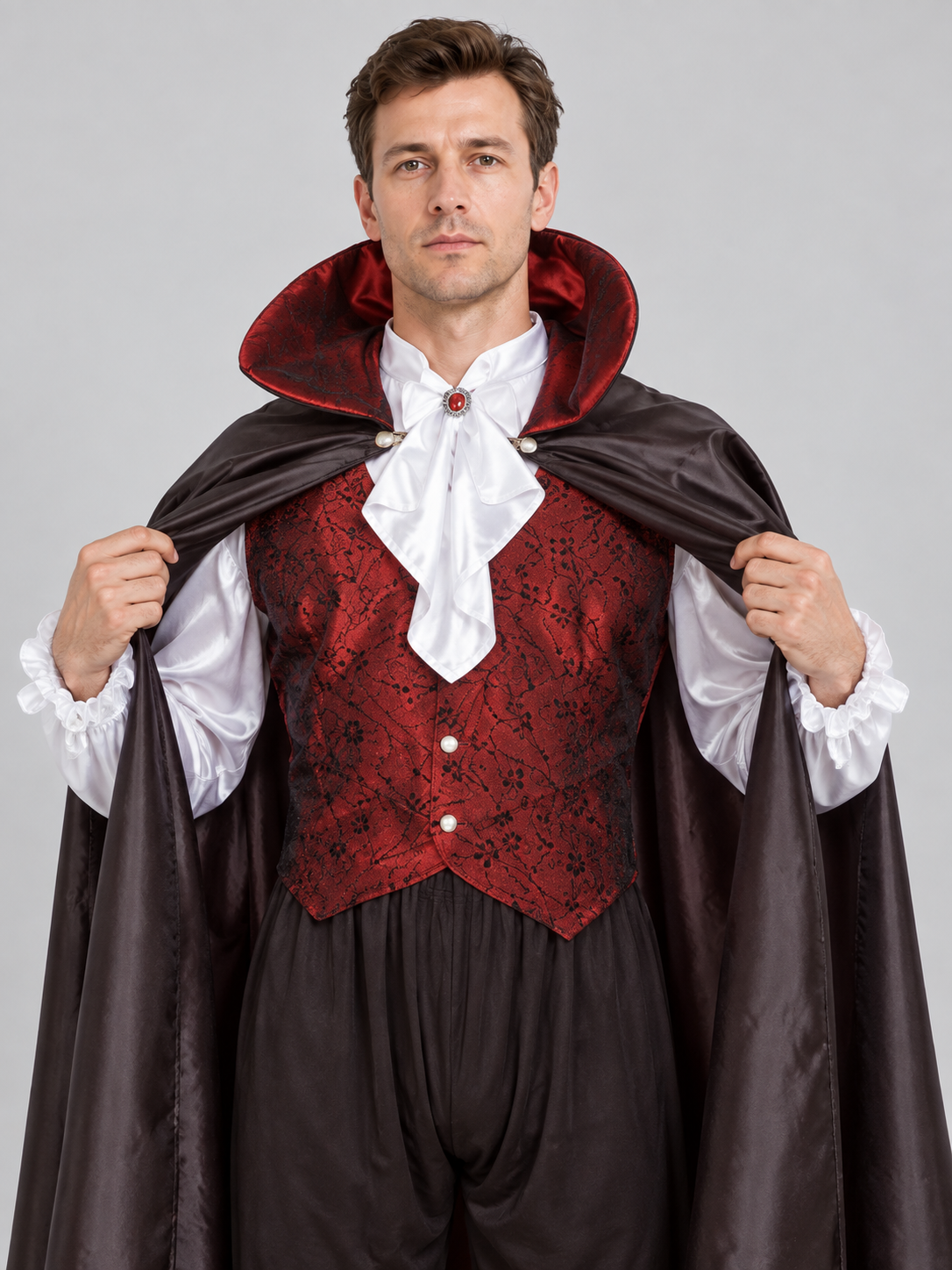 Vampire Costume with Red Vest and Cape Costume Capes detail 2