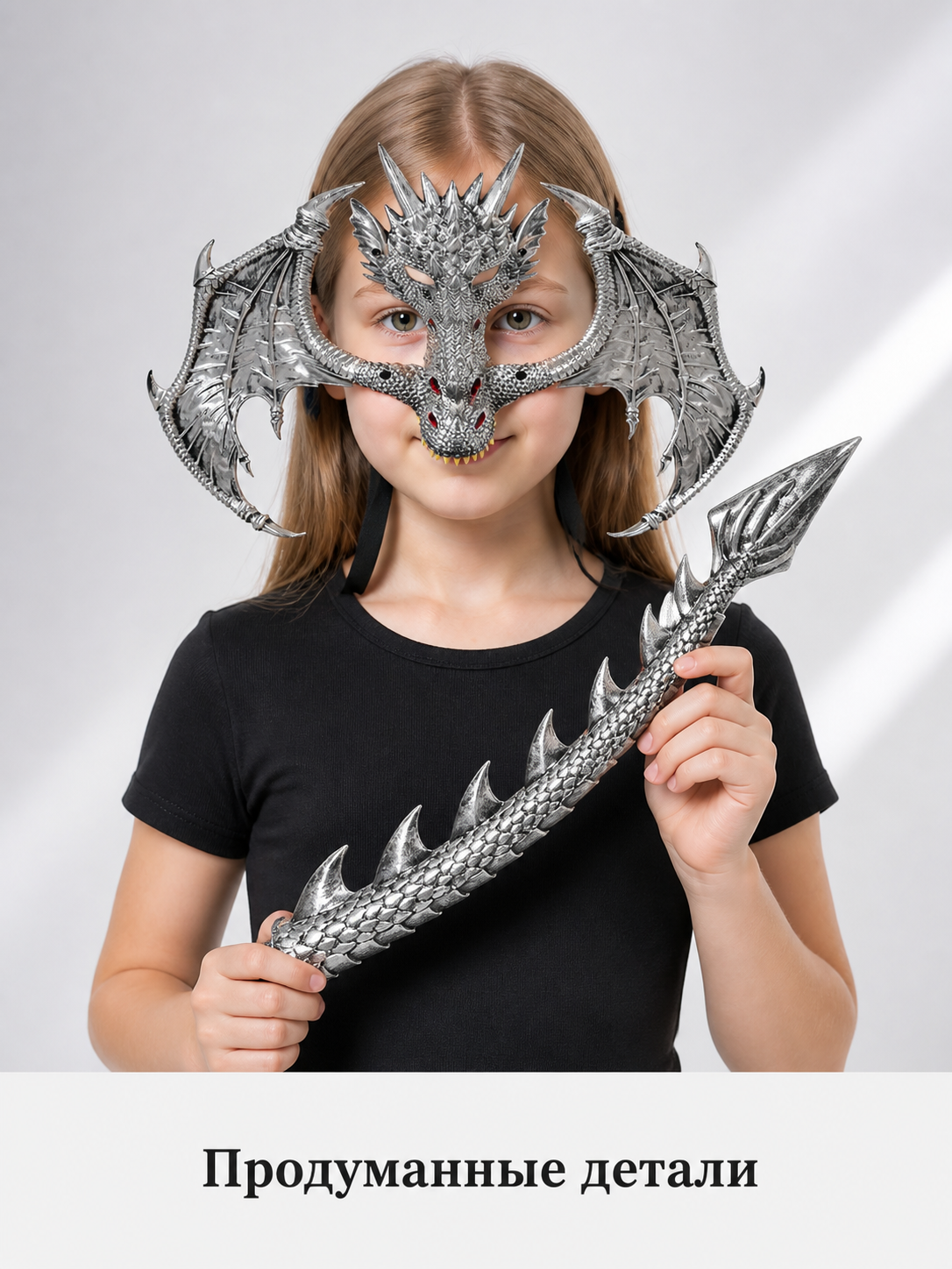 Silver cosplay mask with dragon wings Costume Masks detail 2