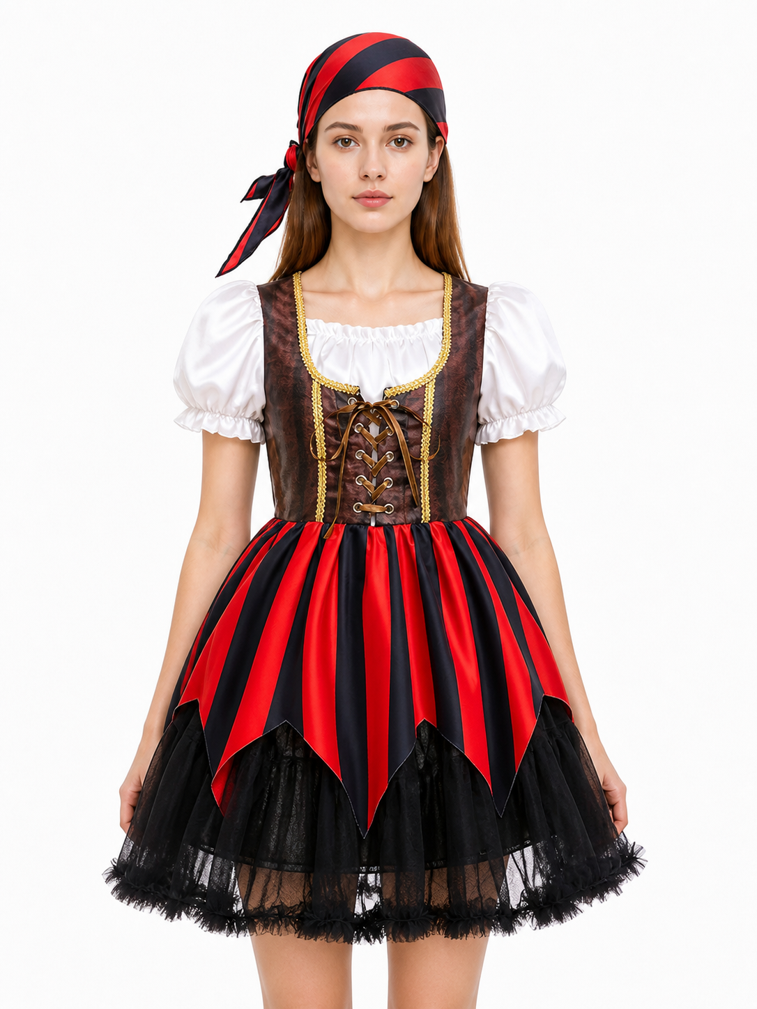 Striped Pirate Costume Dress with Bandana for Carnival Costume Dresses detail 3