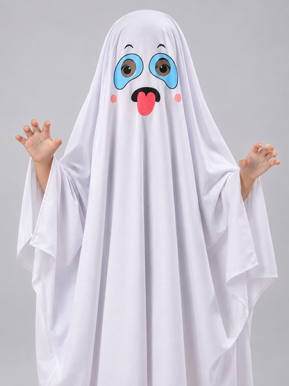 White Ghost Costume with Draping and Face Print