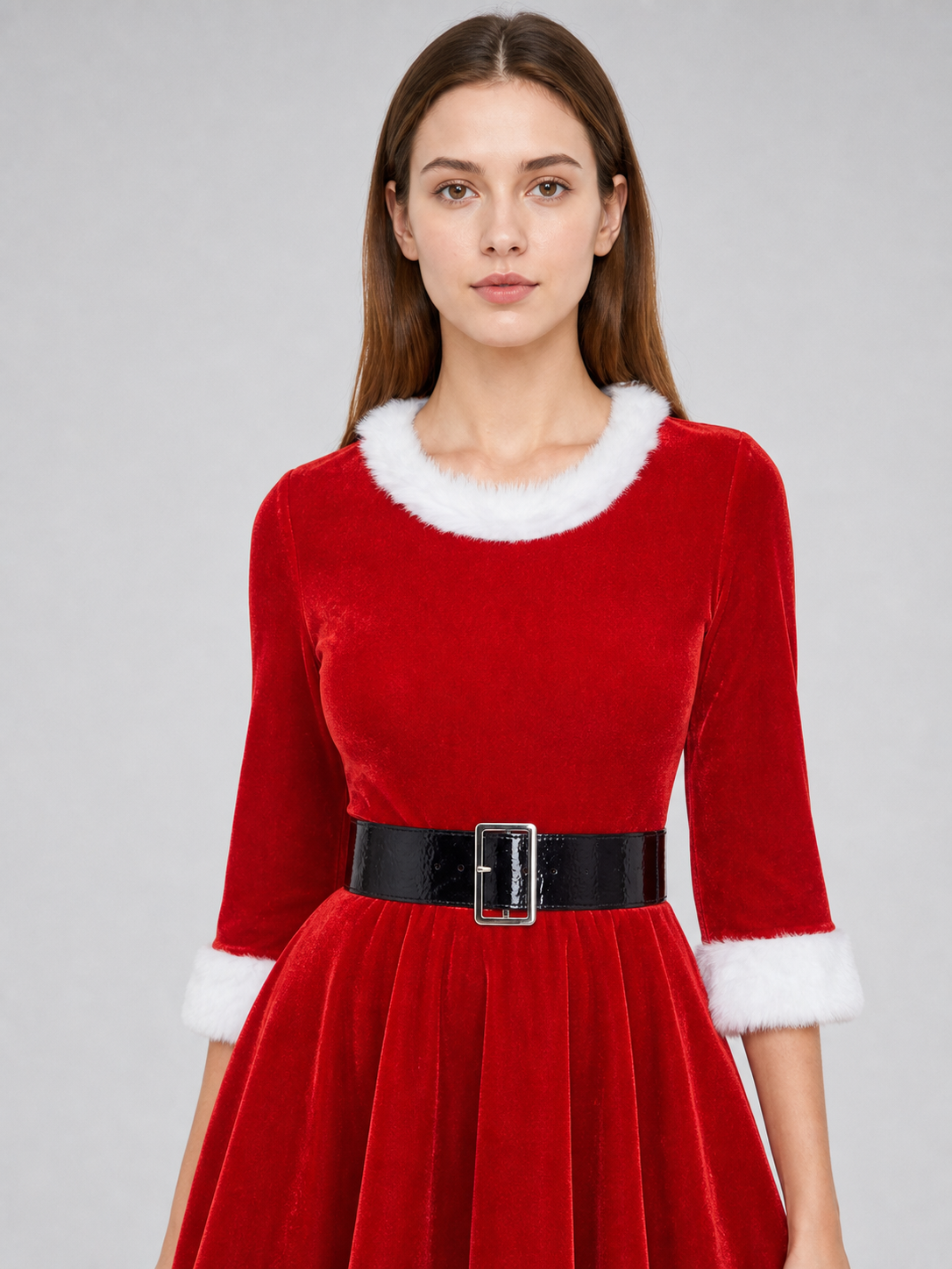 Christmas dress in a red-and-white color scheme with a themed design. The dress Costume Dresses detail