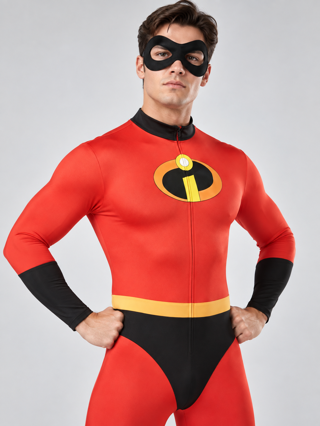Adult Superhero Costume Red with Mask and Emblem