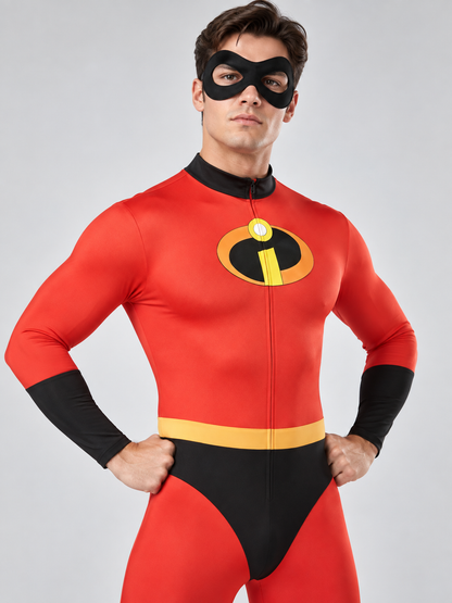 Adult Superhero Costume Red with Mask and Emblem