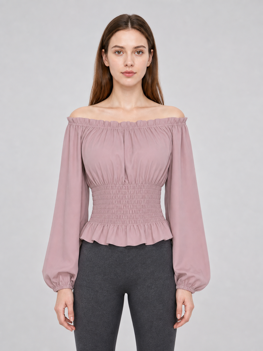 Cropped Blouse with Puff Sleeves and Ruffle