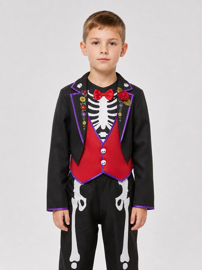 Skeleton costume designed in the Mexican style of the Day of the Dead