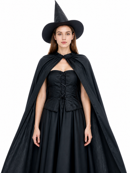 Black Carnival Costume with Cape and Pointed Hat Costume Capes detail 3
