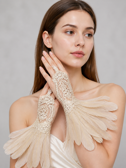 Khaki Carnival Fingerless Gloves, Long, Pair