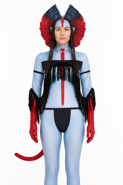 Stage Cosplay Jumpsuit with Mask, Red, Blue, and Black Costume Masks detail 2