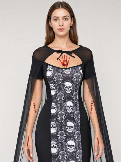 Gothic Carnival Costume with Dress and Cape Costume Dresses detail 2