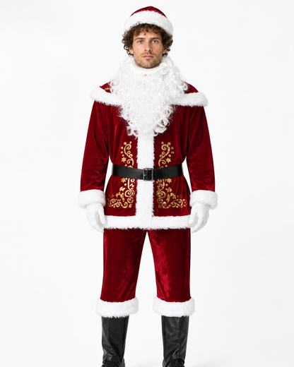 Santa Claus Costume, Red with White Fur Trim and Beard Costumes detail 3