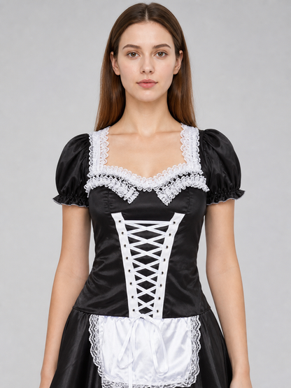 Black-and-White Stage Cosplay Costume with Apron
