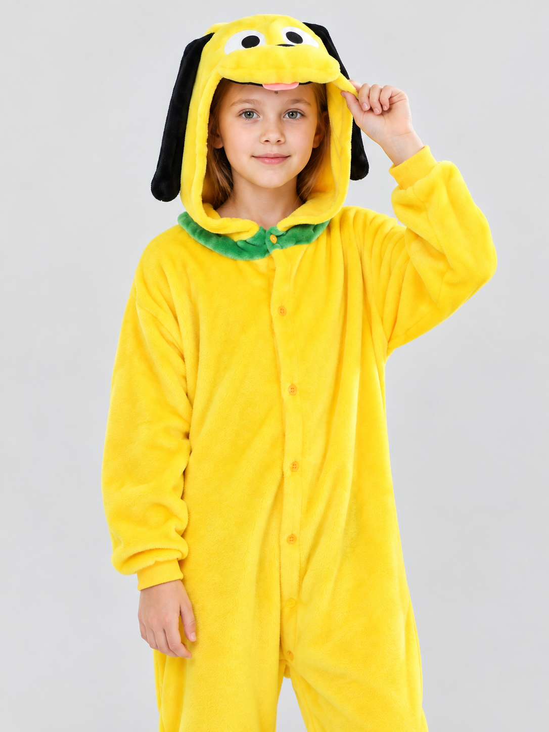 Yellow Kids' Hooded Pajama Jumpsuit with Ears