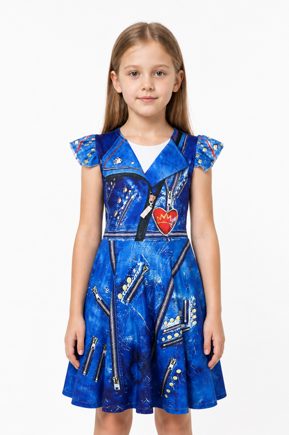 Children's Blue Halloween Dress with Crown and Lightning Bolts Costume Dresses detail 3