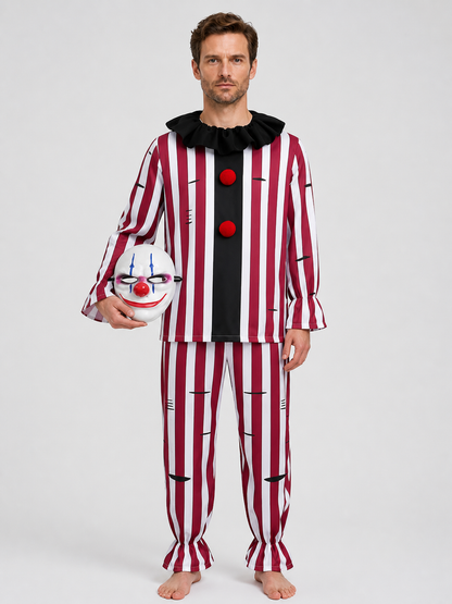 Scary Clown Costume with Mask, Red and White Stripes Costume Masks detail 3