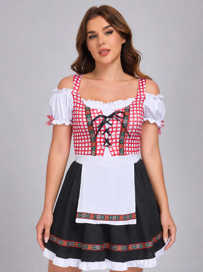 Folk-Style Dress with Apron and Full Skirt