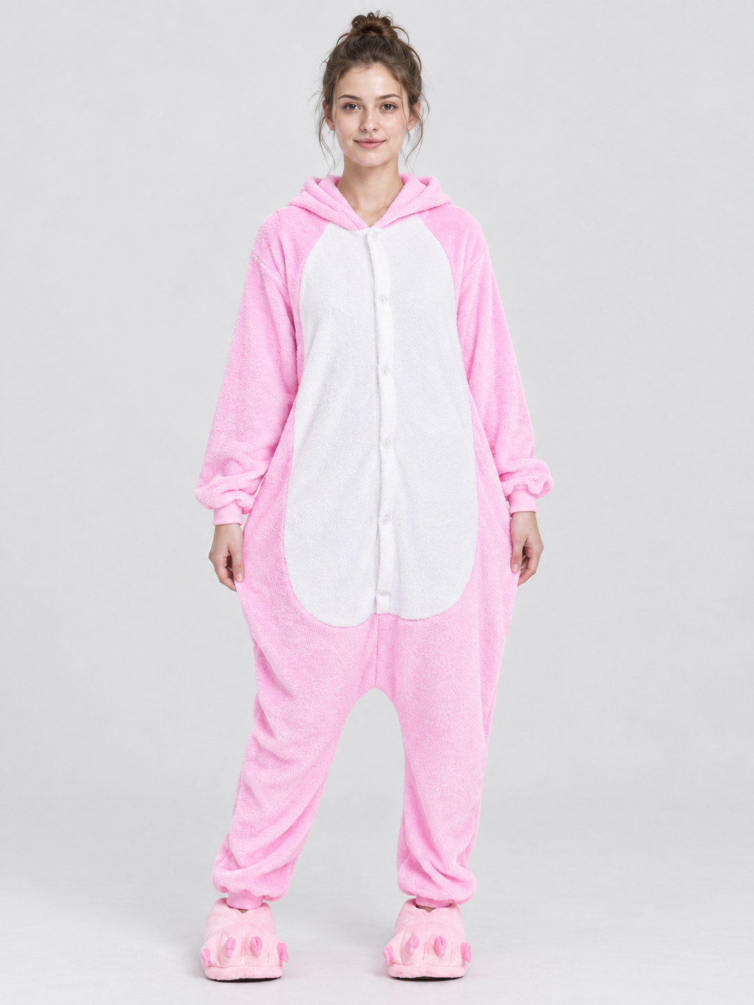 Flannel Pink Kigurumi Pajama with White Insert