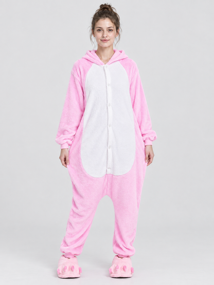 Flannel Pink Kigurumi Pajama with White Insert