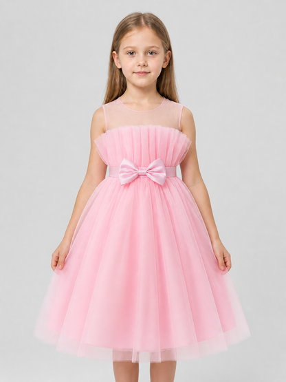 Long Pink Princess Dress with a Bow and Full Skirt Costume Dresses detail 3