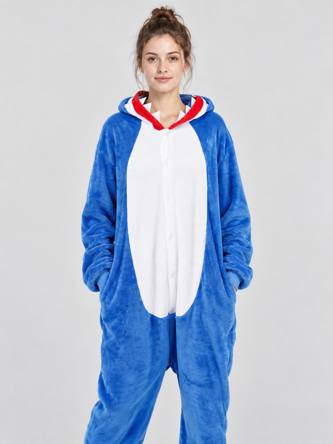 Blue Flannel Hooded Pajama Jumpsuit