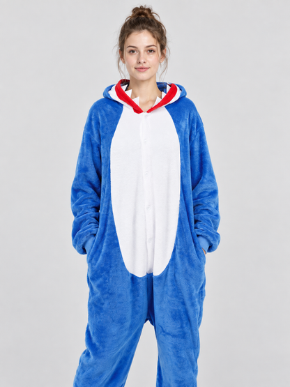 Blue Flannel Hooded Pajama Jumpsuit