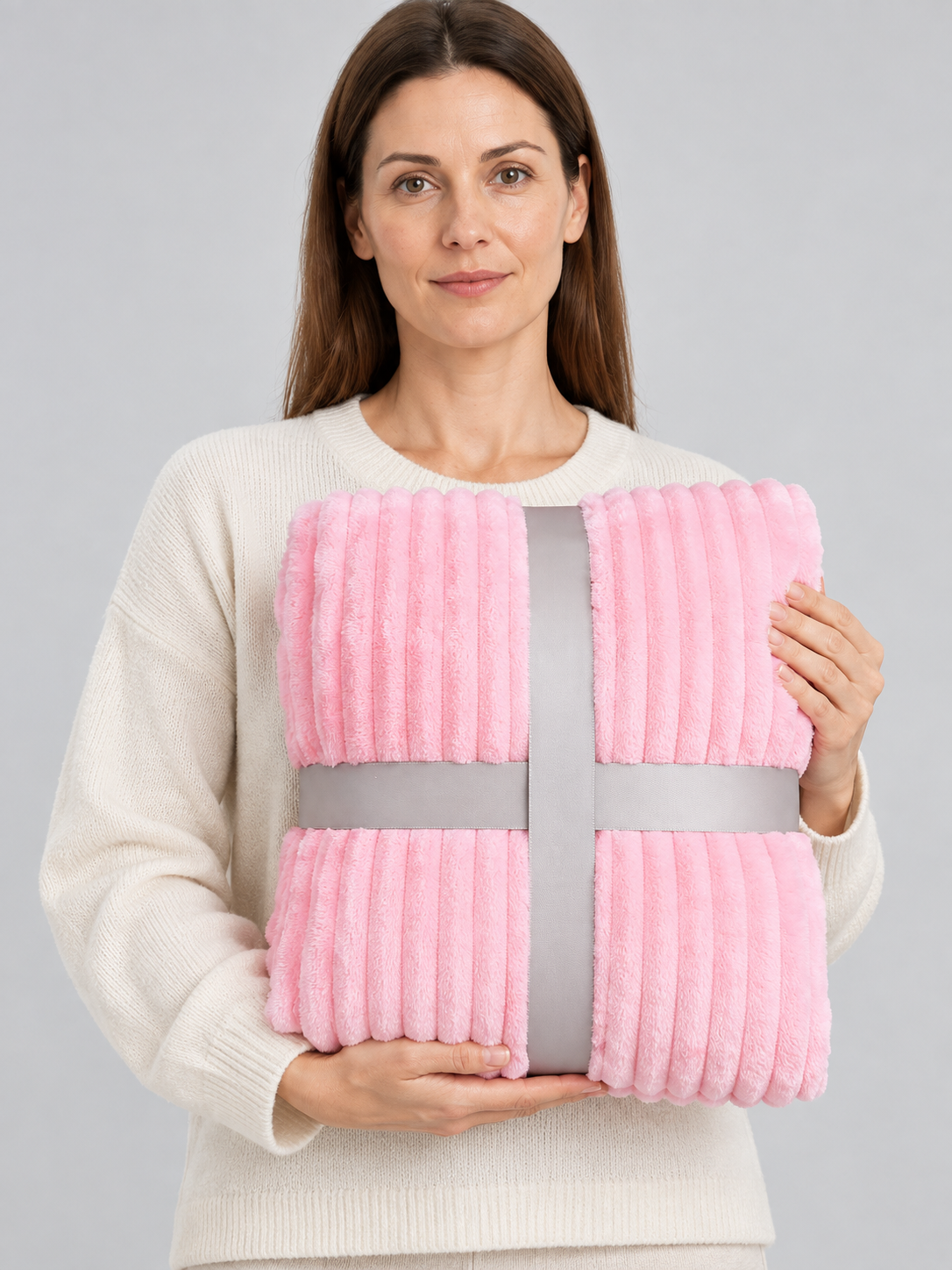 Pink Fleece Blanket with Lengthwise Waves
