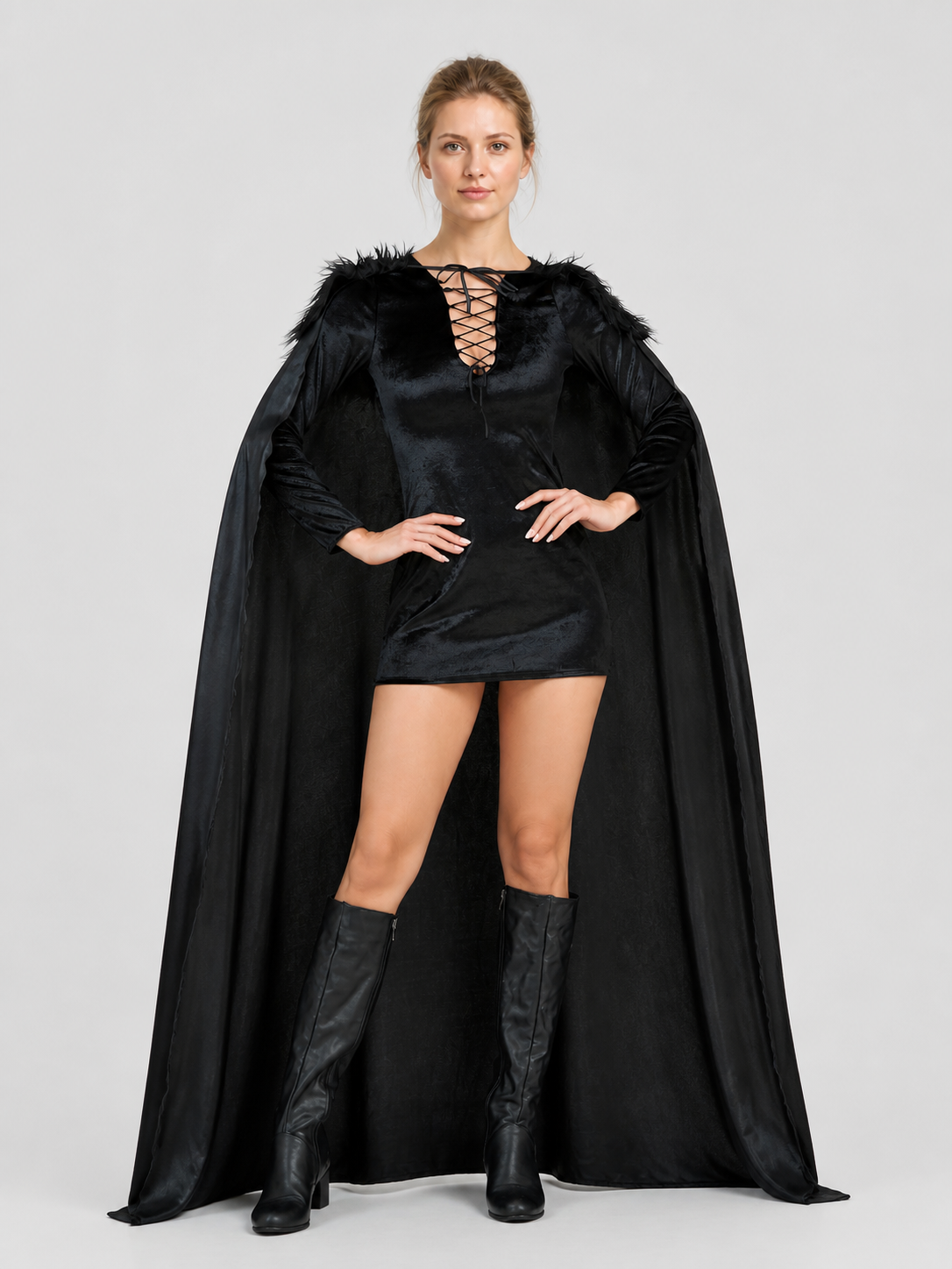 Witch Costume with Cape and Horns, M-XL for Halloween Costume Capes detail 2