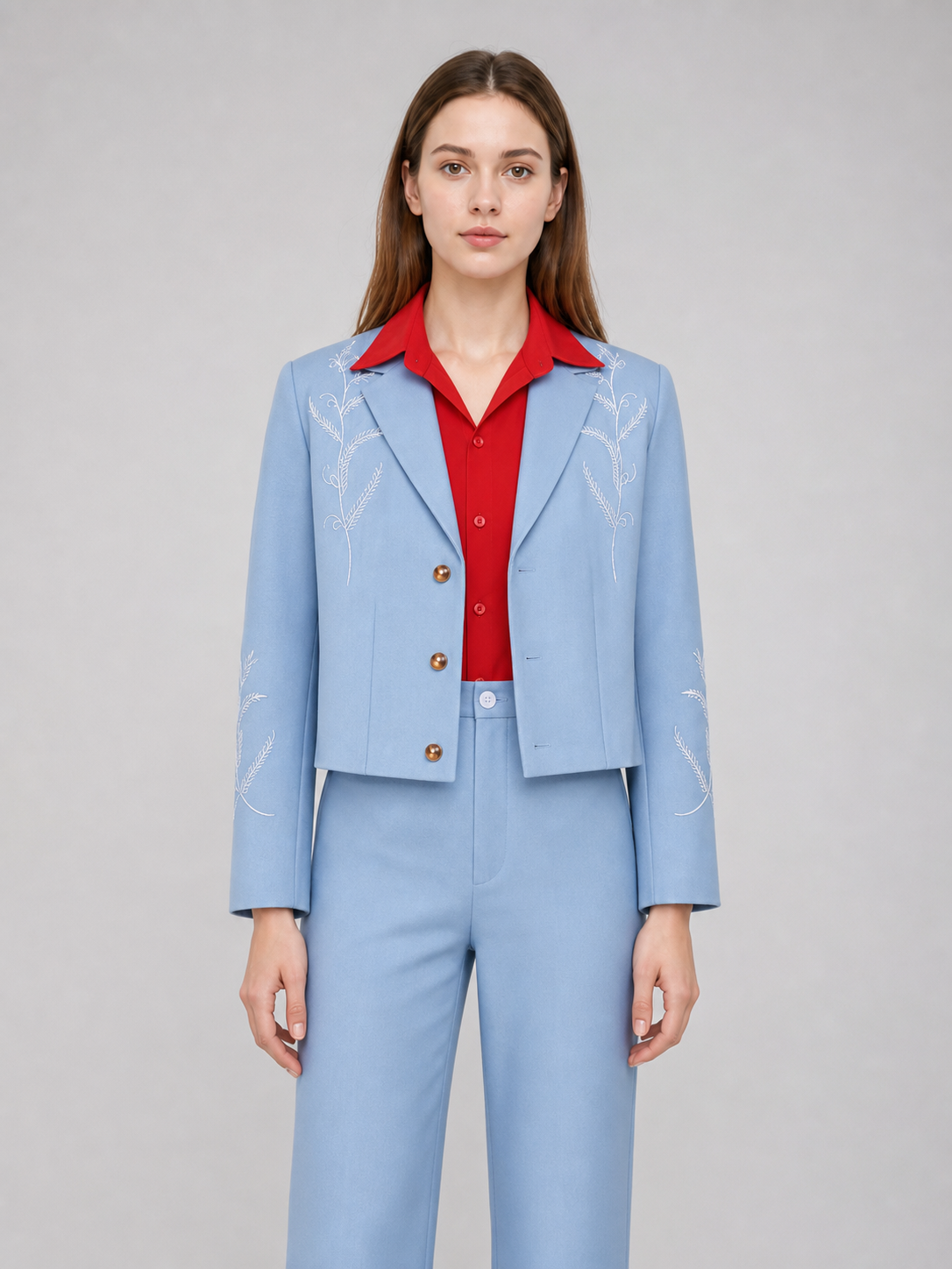 Bruno Three-Piece Suit: Light Blue Blazer, Shirt, and Pants