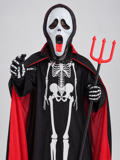 Skeleton Carnival Costume with Mask, Cape, and Trident