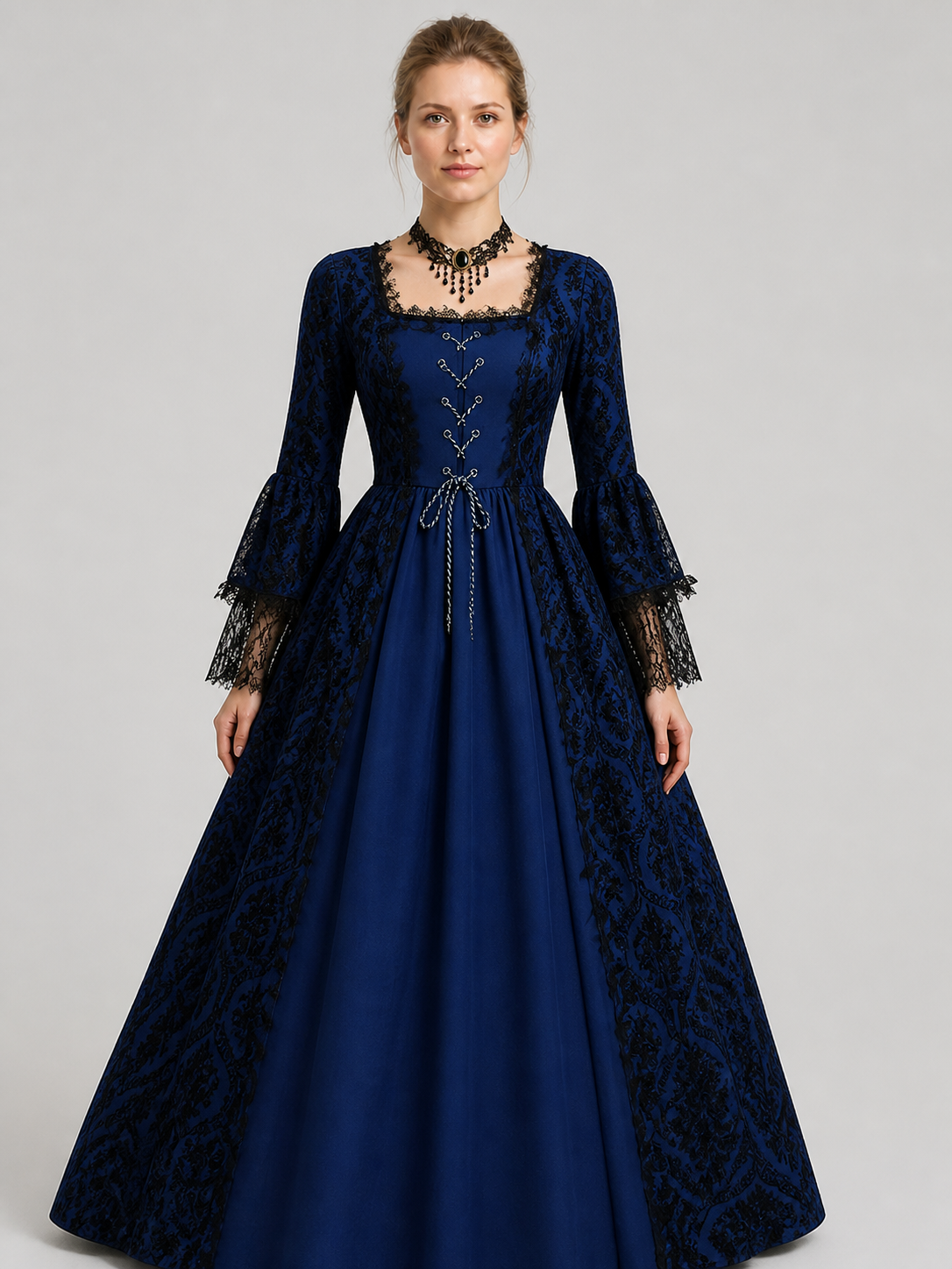 Vintage Medieval Dress with Lace Capelet Costume Dresses detail 3