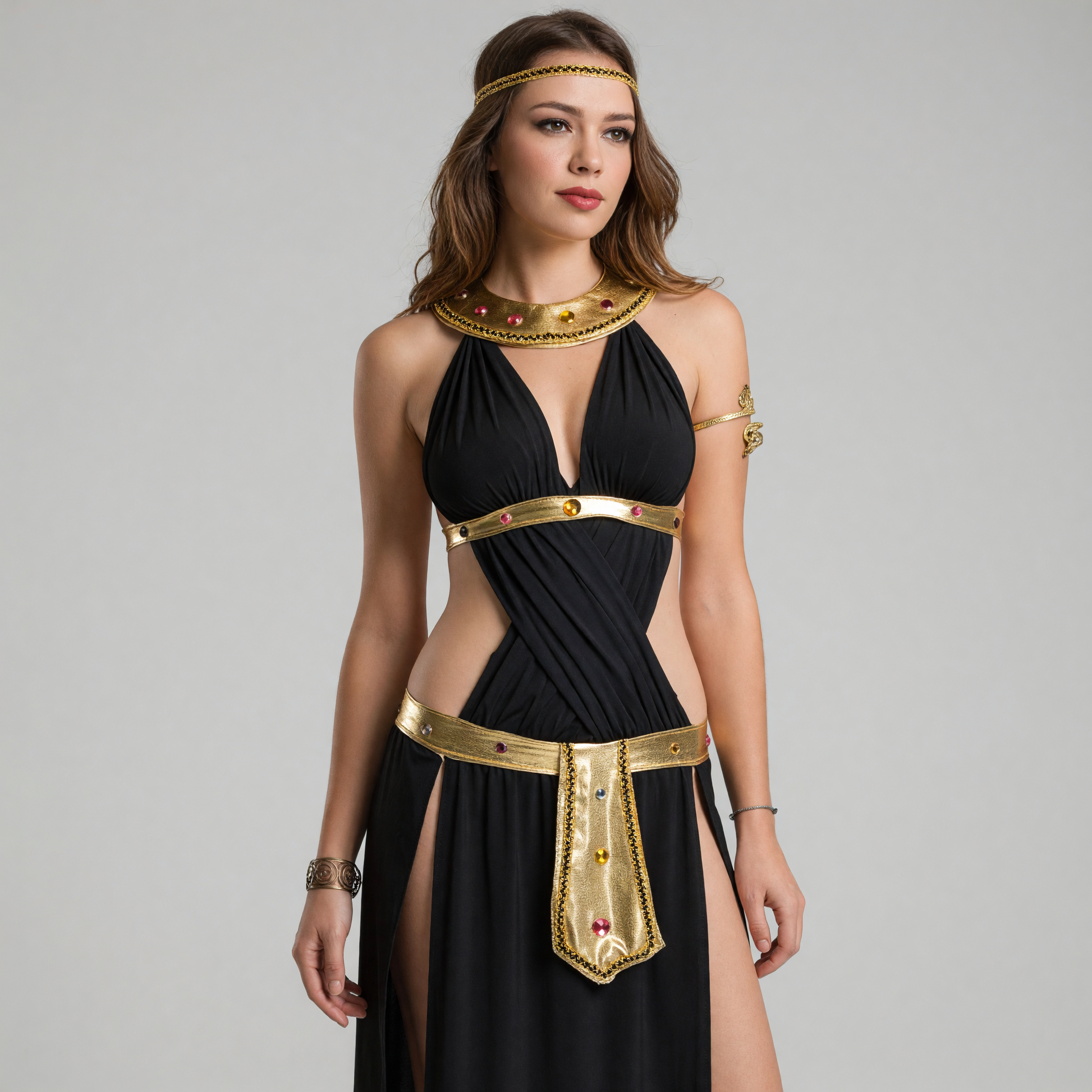 Cleopatra Cosplay Costume: Black Dress with Gold Details