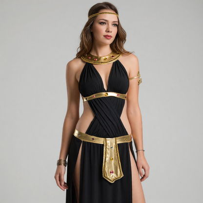 Cleopatra Cosplay Costume: Black Dress with Gold Details