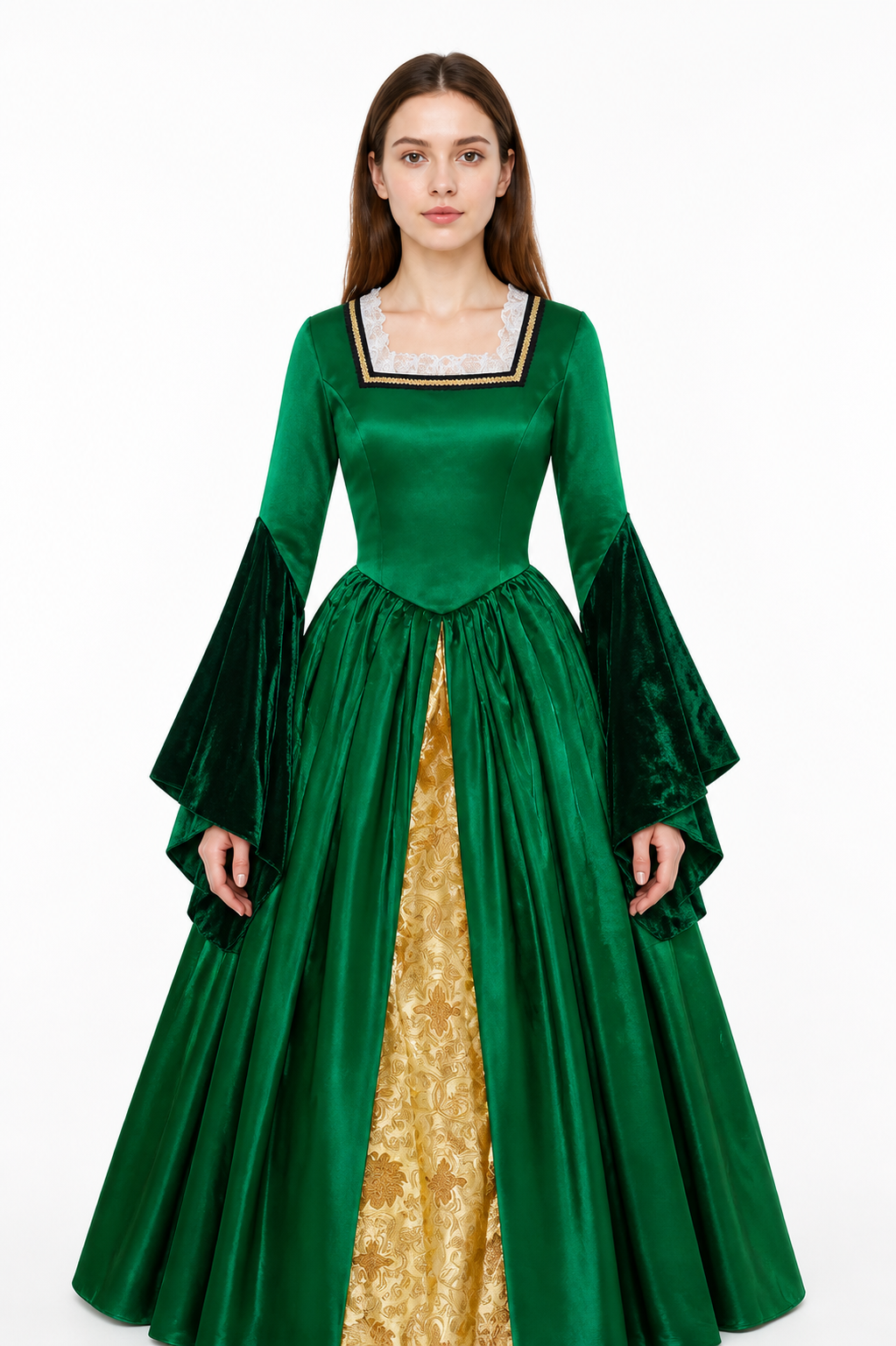 Tudor-Style Dress with a Square Neckline
