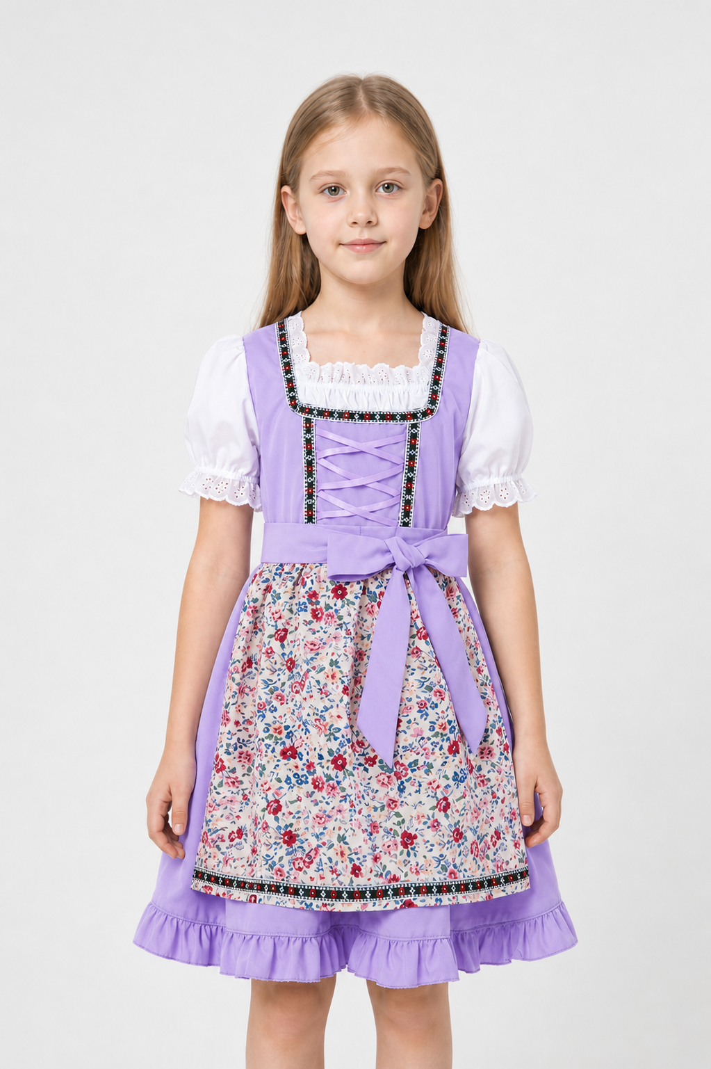 Dirndl Dress with Apron and Headscarf, Purple