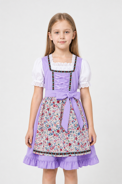 Dirndl Dress with Apron and Headscarf, Purple