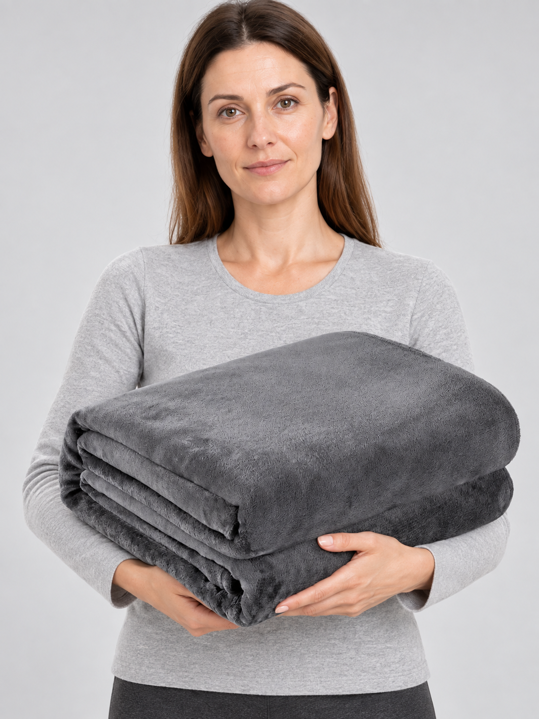 Gray Double-Sided Fleece Throw Blanket with Binding