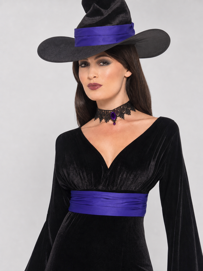 Witch Costume: Dress with Belt and Lace Trim