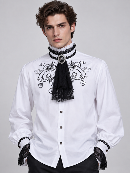 White Gothic-Style Shirt with Lace and Jabot