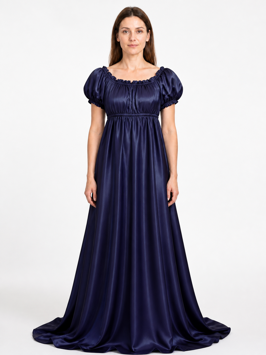 Retro Bridgerton-Style Dress, Dark Blue, Long Costume Dresses detail 3